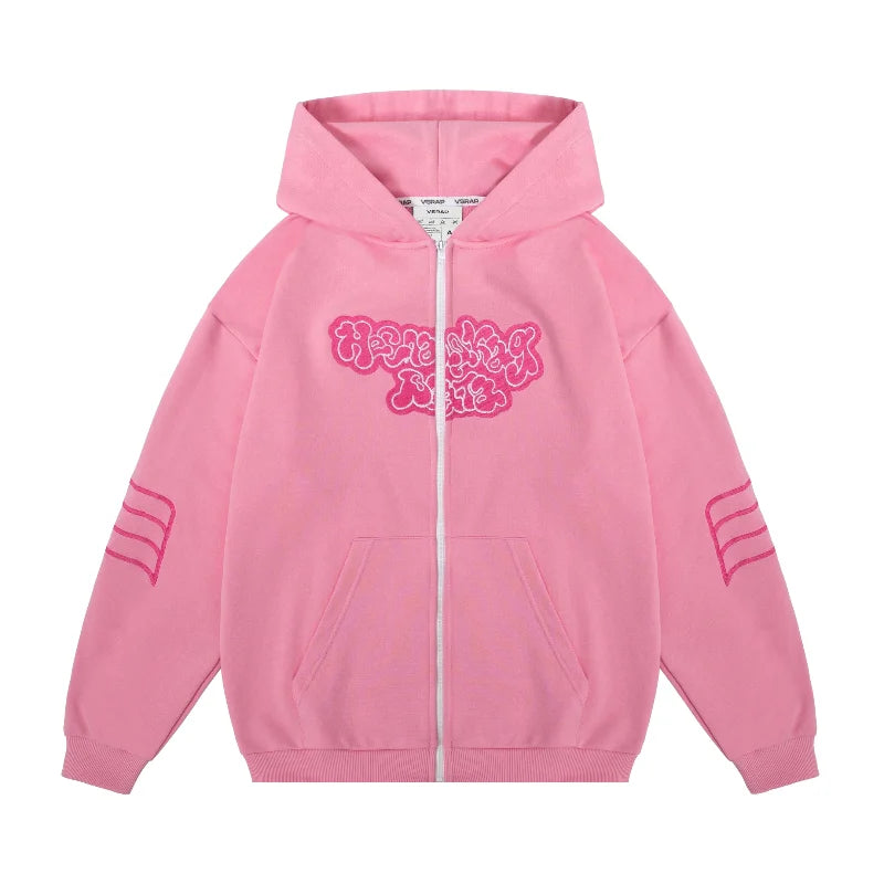 Y2K Zip Up Pink Hoodie